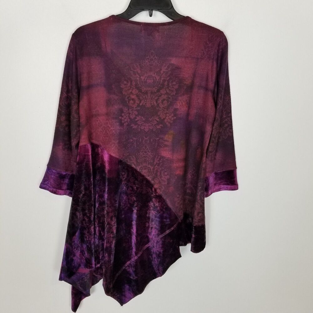 One World Live  Let Live Burned Velvet Purple Top Sz L‎ Whimsigoth Asymmetrical - Picture 4 of 8